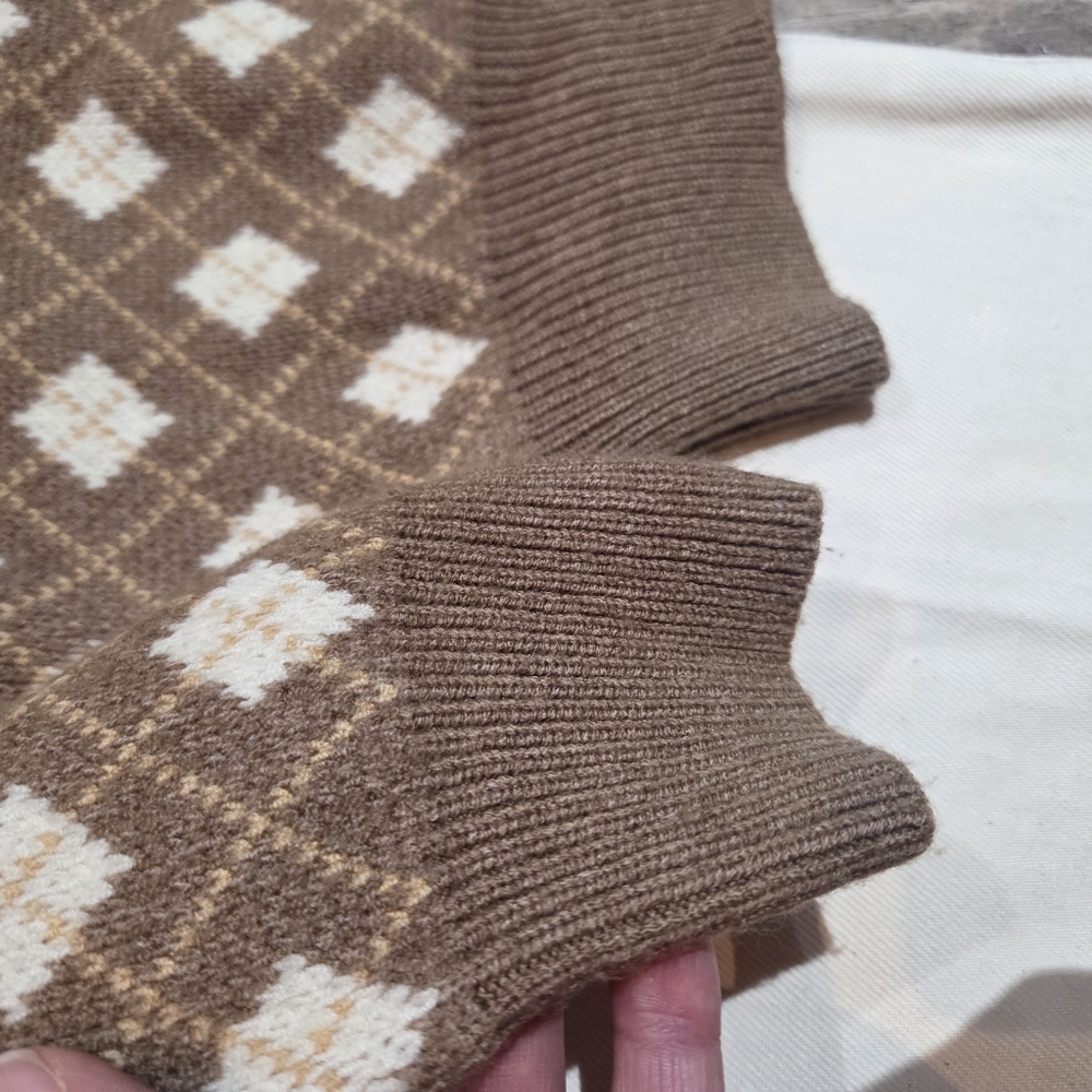 Oak & Fort Button Up Collar Knit Sweater In Brown/White SZ S - Picture 6 of 16